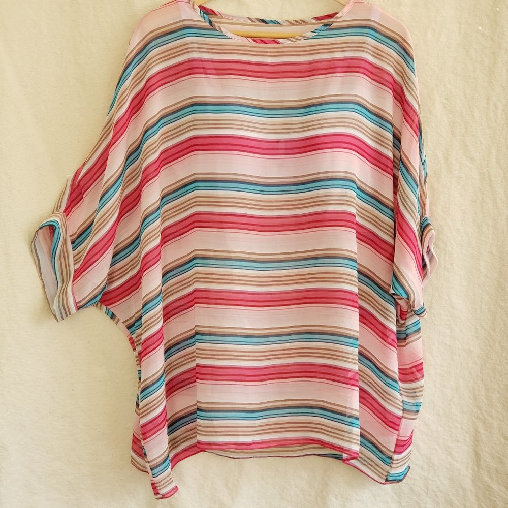 Brightly Colored Striped Sheer Blouse